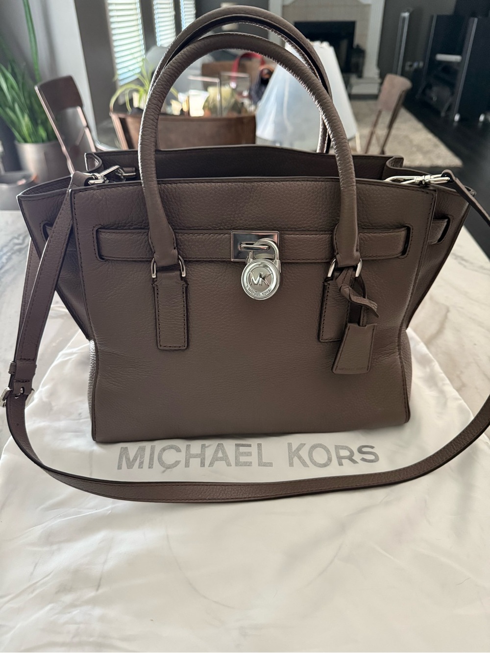 Michael Kors Gray Leather Satchel with Detachable Shoulder Strap